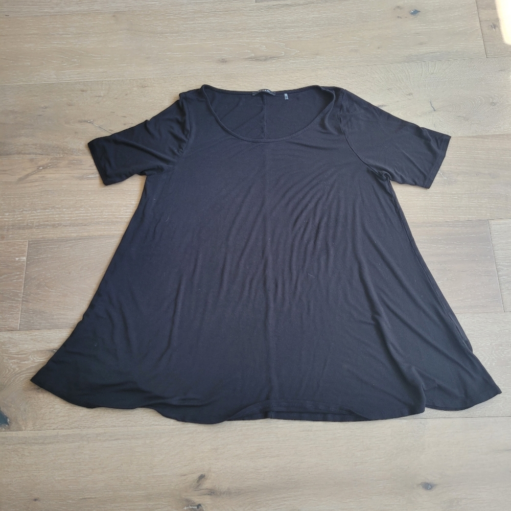 Tahari Black Scoop Neck Flowy A-line Short Sleeve Blouse Top Women's sz L